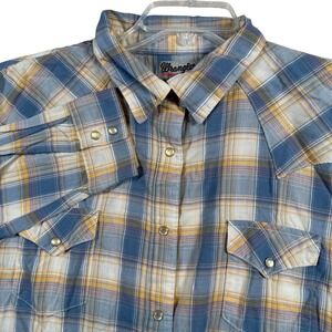 Wrangler Wrancher Western Shirt Women 3XL Blue Plaid Pearl Snap